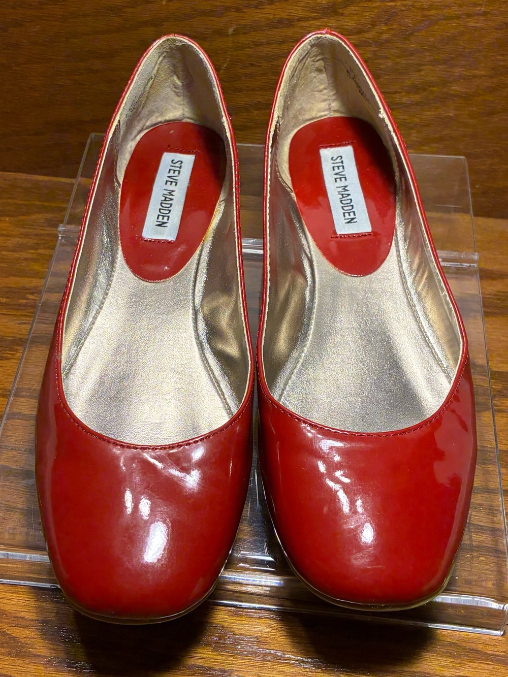 Y2K Steve Madden Red Patent Square Toe Ballet Flats Size 8.5